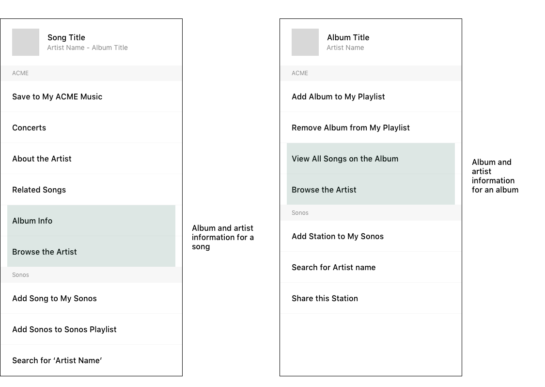 Album and artist info view